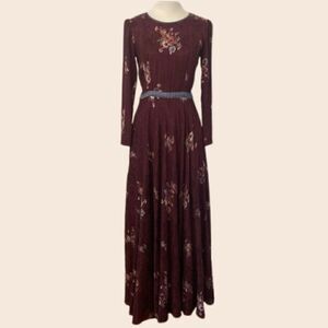 Vintage Purple Floral Long Sleeve Maxi Dress Size Small